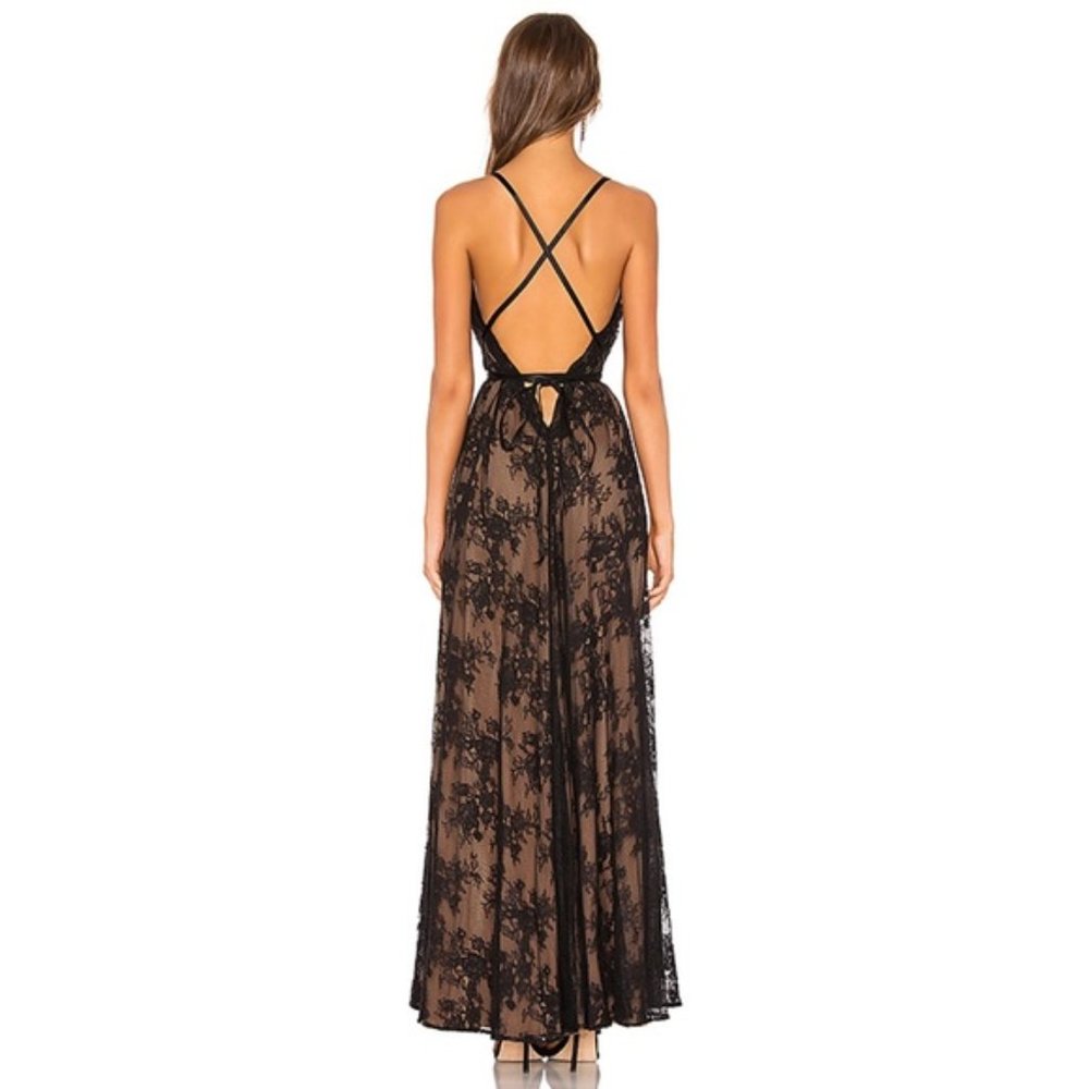 Michael Costello Black Lace Maxi Dress with High Slit - Picture 3 of 7